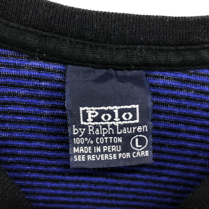 Ralph Lauren POLO by Ralph Lauren Striped Pattern Long T-shirt, Men's L size cotton black type Vintage Second Hand