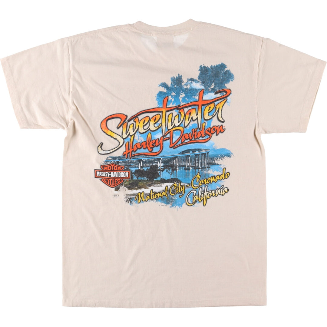 Harley-Davidson Skull Pattern Motorcycle Bike T-shirt Men's M size cotton pale white type Vintage Second Hand