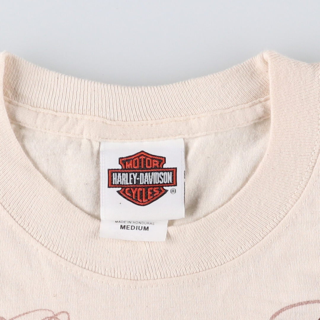 Harley-Davidson Skull Pattern Motorcycle Bike T-shirt Men's M size cotton pale white type Vintage Second Hand