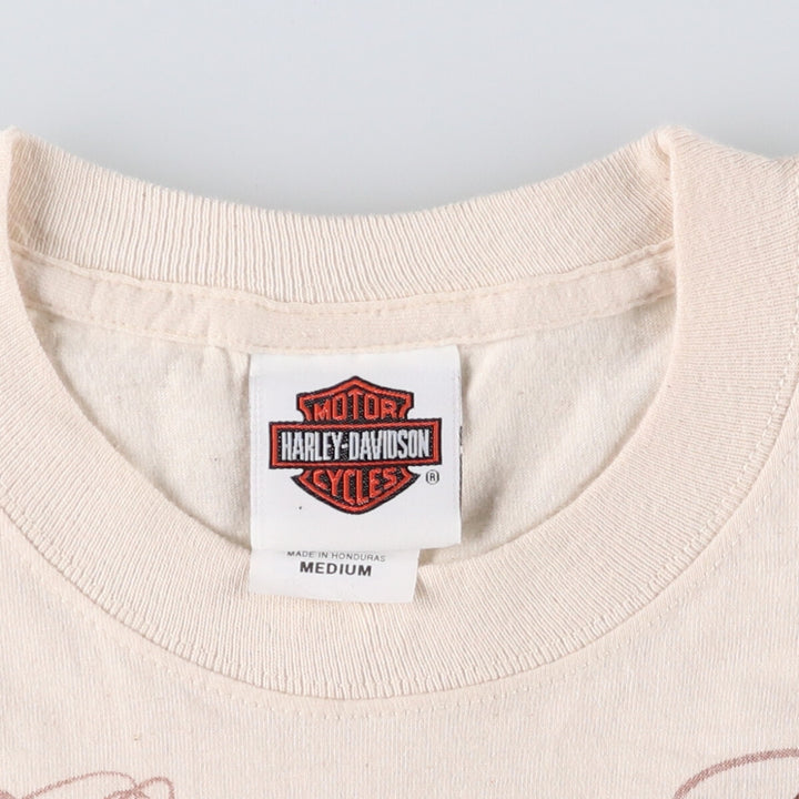 Harley-Davidson Skull Pattern Motorcycle Bike T-shirt Men's M size cotton pale white type Vintage Second Hand