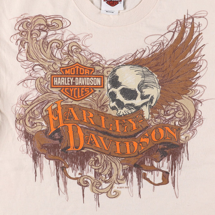 Harley-Davidson Skull Pattern Motorcycle Bike T-shirt Men's M size cotton pale white type Vintage Second Hand
