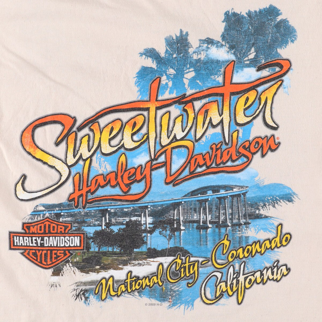 Harley-Davidson Skull Pattern Motorcycle Bike T-shirt Men's M size cotton pale white type Vintage Second Hand