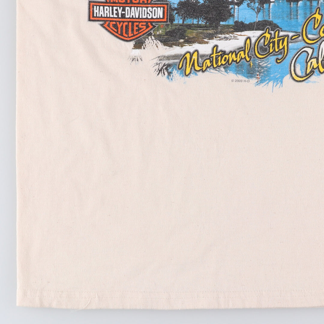 Harley-Davidson Skull Pattern Motorcycle Bike T-shirt Men's M size cotton pale white type Vintage Second Hand