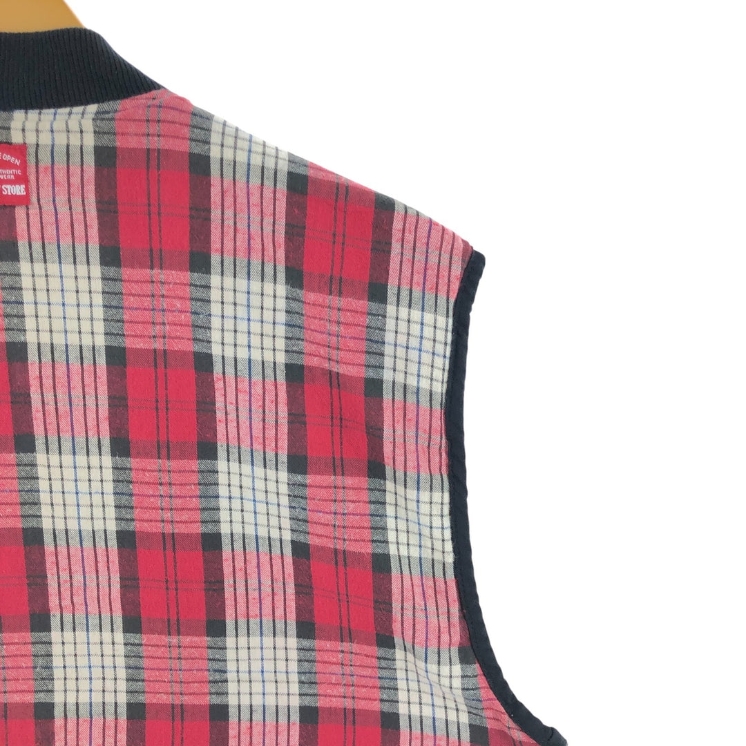 90'S Marlboro COUNTRY STORE Check Pattern Padded Reversible Quilted Vest Men's XL Vintage cotton red type Vintage Second Hand
