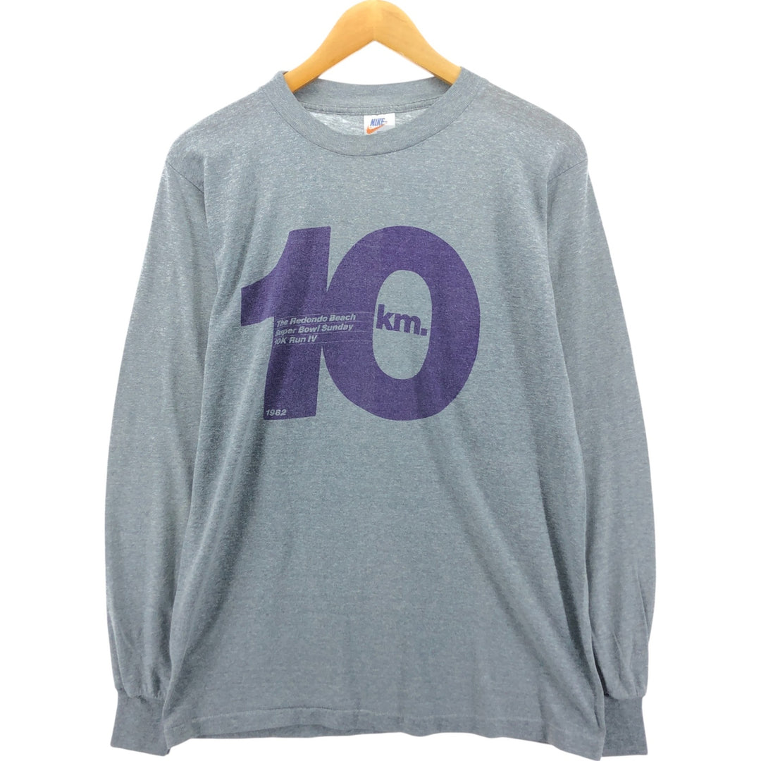 70'S Nike Orange Tag Long Sleeve T-Shirt, Made in USA, Men's L Size, Vintage polyester gray type Vintage Second Hand