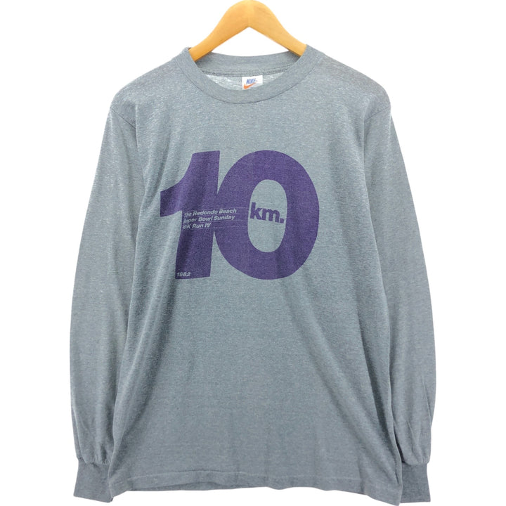 70'S Nike Orange Tag Long Sleeve T-Shirt, Made in USA, Men's L Size, Vintage polyester gray type Vintage Second Hand