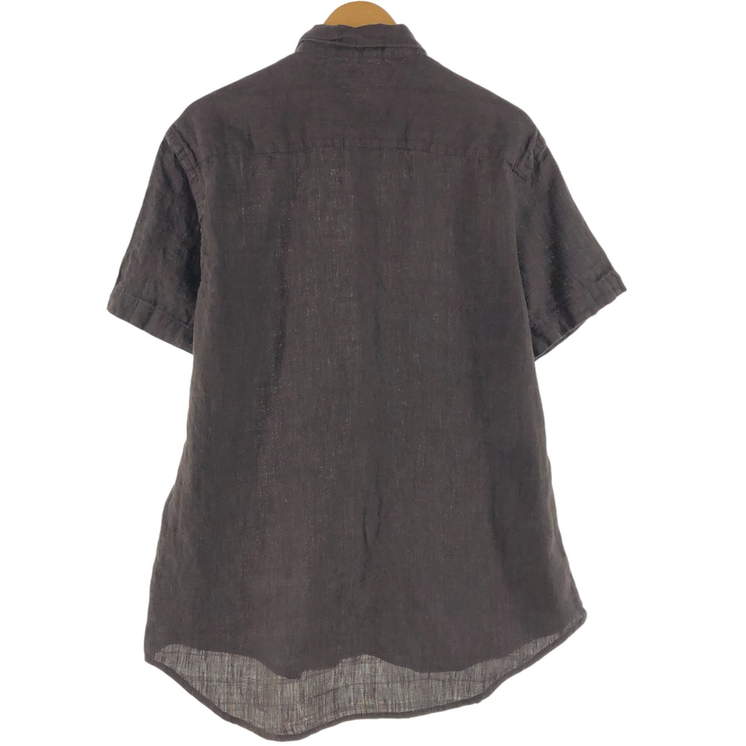 PERRY ELLIS short sleeve linen shirt, men's size L linen brown type Vintage Second Hand