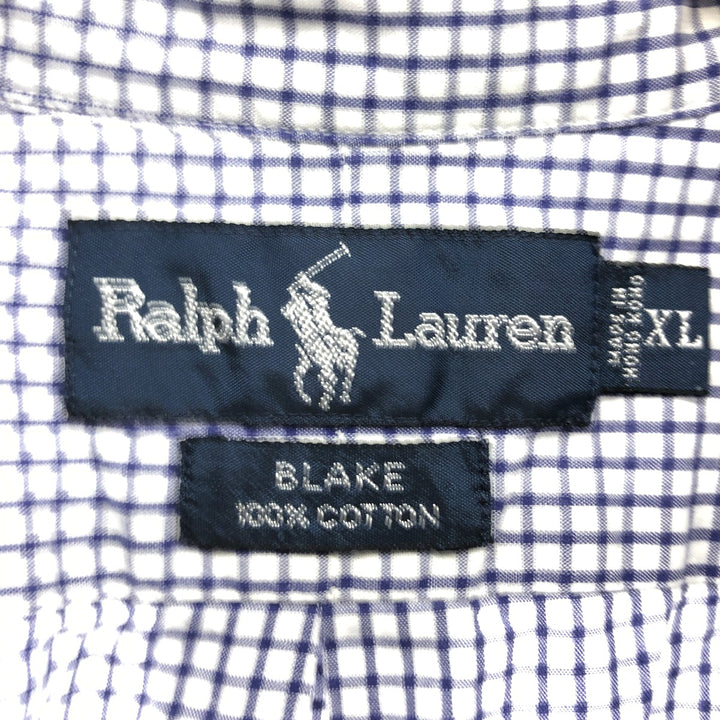 Ralph Lauren BLAKE short sleeve button down check shirt men's XL size cotton navy blue type Vintage Second Hand