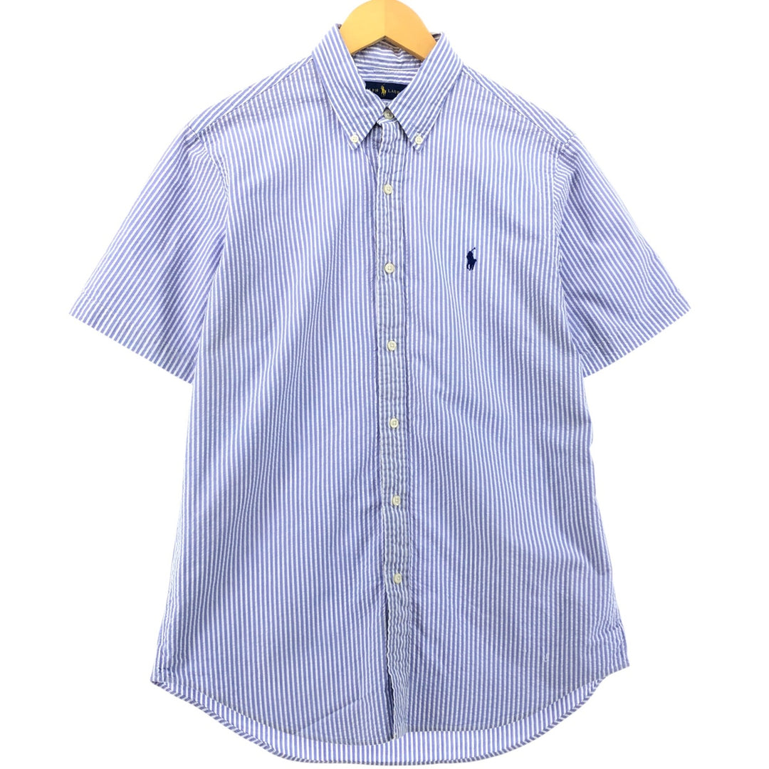 Ralph Lauren short sleeve button down striped shirt, men's size M cotton blue type Vintage Second Hand