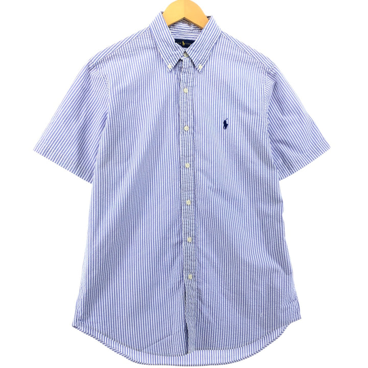 Ralph Lauren short sleeve button down striped shirt, men's size M cotton blue type Vintage Second Hand