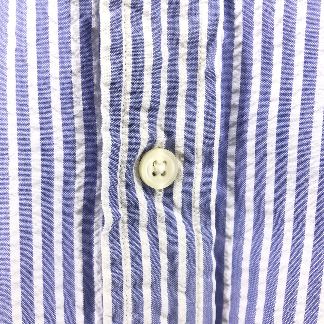Ralph Lauren short sleeve button down striped shirt, men's size M cotton blue type Vintage Second Hand