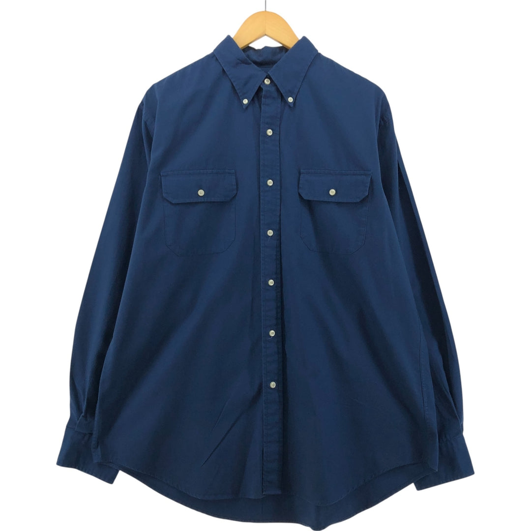 LANDS' END Long Sleeve Button Down Shirt, Men's Size L cotton navy blue type Vintage Second Hand