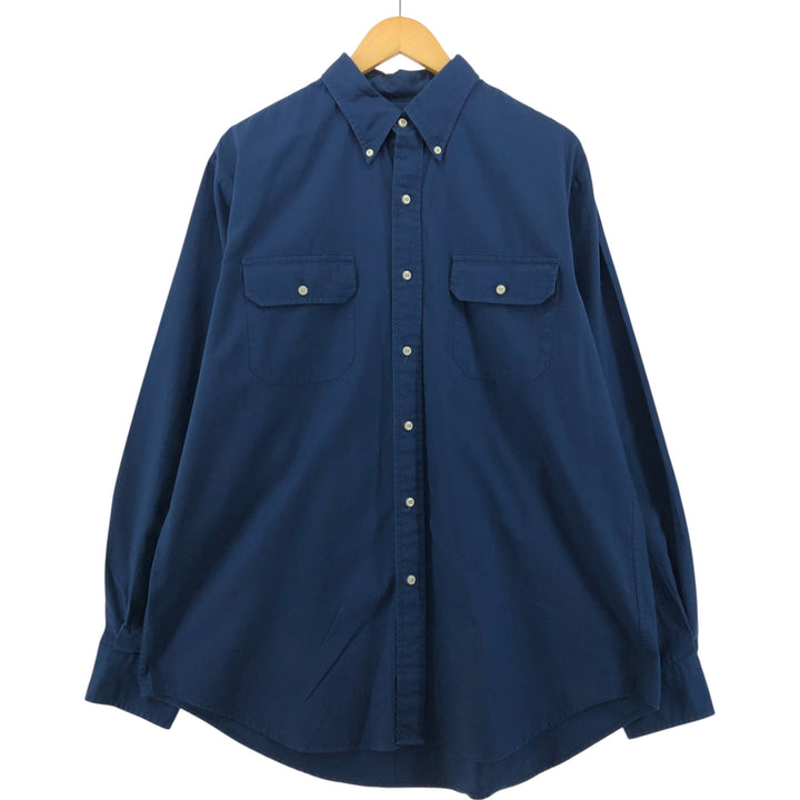 LANDS' END Long Sleeve Button Down Shirt, Men's Size L cotton navy blue type Vintage Second Hand