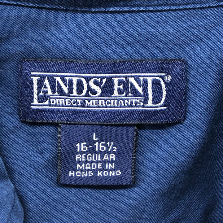 LANDS' END Long Sleeve Button Down Shirt, Men's Size L cotton navy blue type Vintage Second Hand