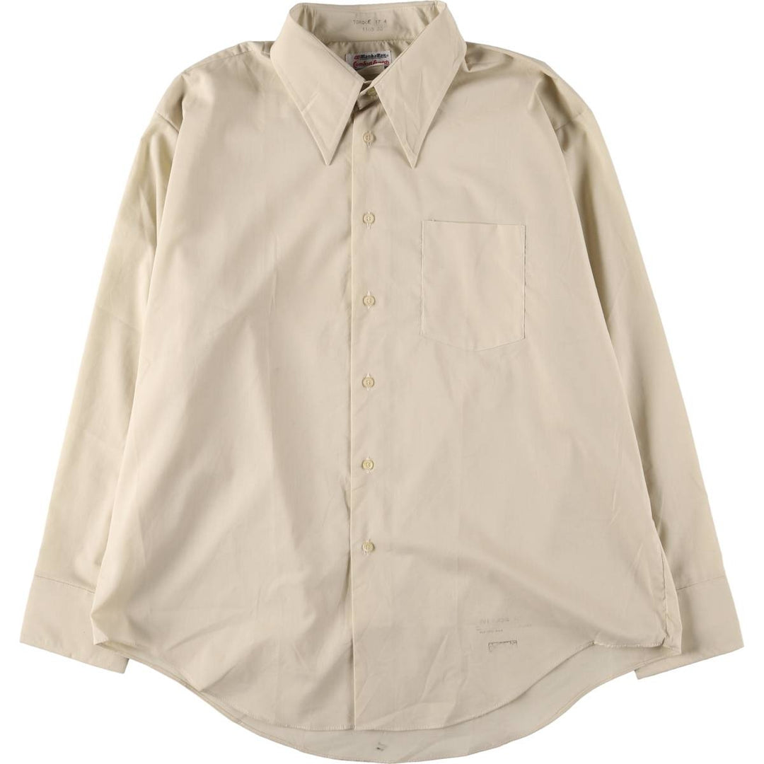 70'S Manhattan Long Sleeve Polycotton Shirt Men's XL Vintage polyester Beige type Vintage Second Hand