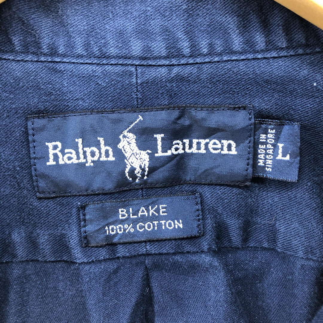 Ralph Lauren BLAKE long sleeve button down shirt, men's size L cotton navy blue type Vintage Second Hand