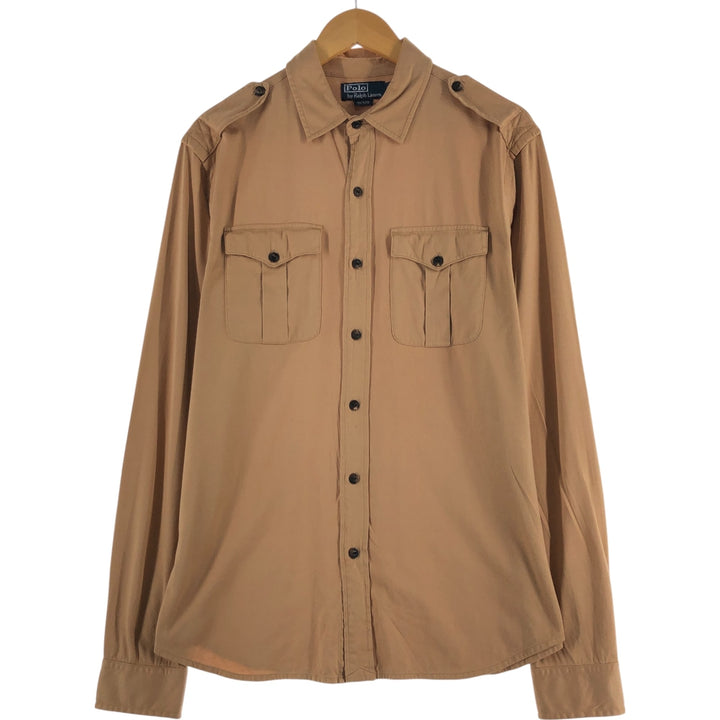 Ralph Lauren POLO by Ralph Lauren long sleeve safari shirt, men's size L cotton beige type brown Vintage Second Hand