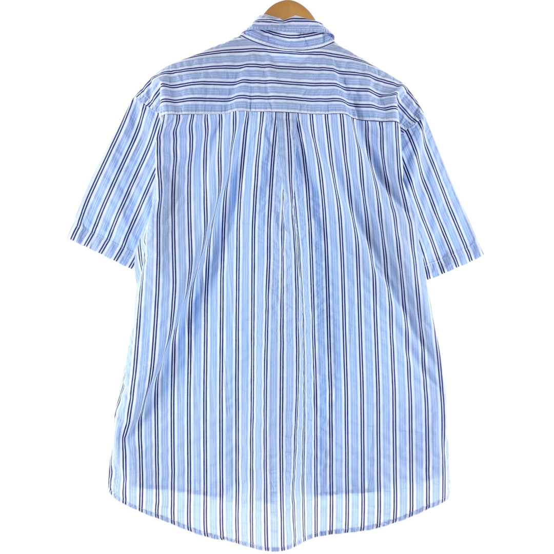 Ralph Lauren CUSTOM FIT Multi-stripe short sleeve button-down striped shirt, men's XL size cotton Blue type light blue Vintage Second Hand