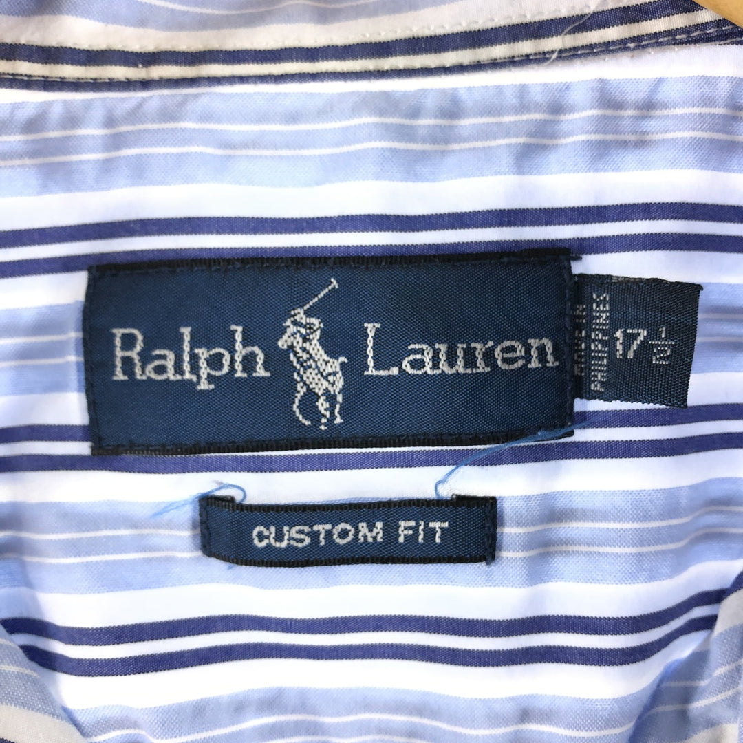 Ralph Lauren CUSTOM FIT Multi-stripe short sleeve button-down striped shirt, men's XL size cotton Blue type light blue Vintage Second Hand