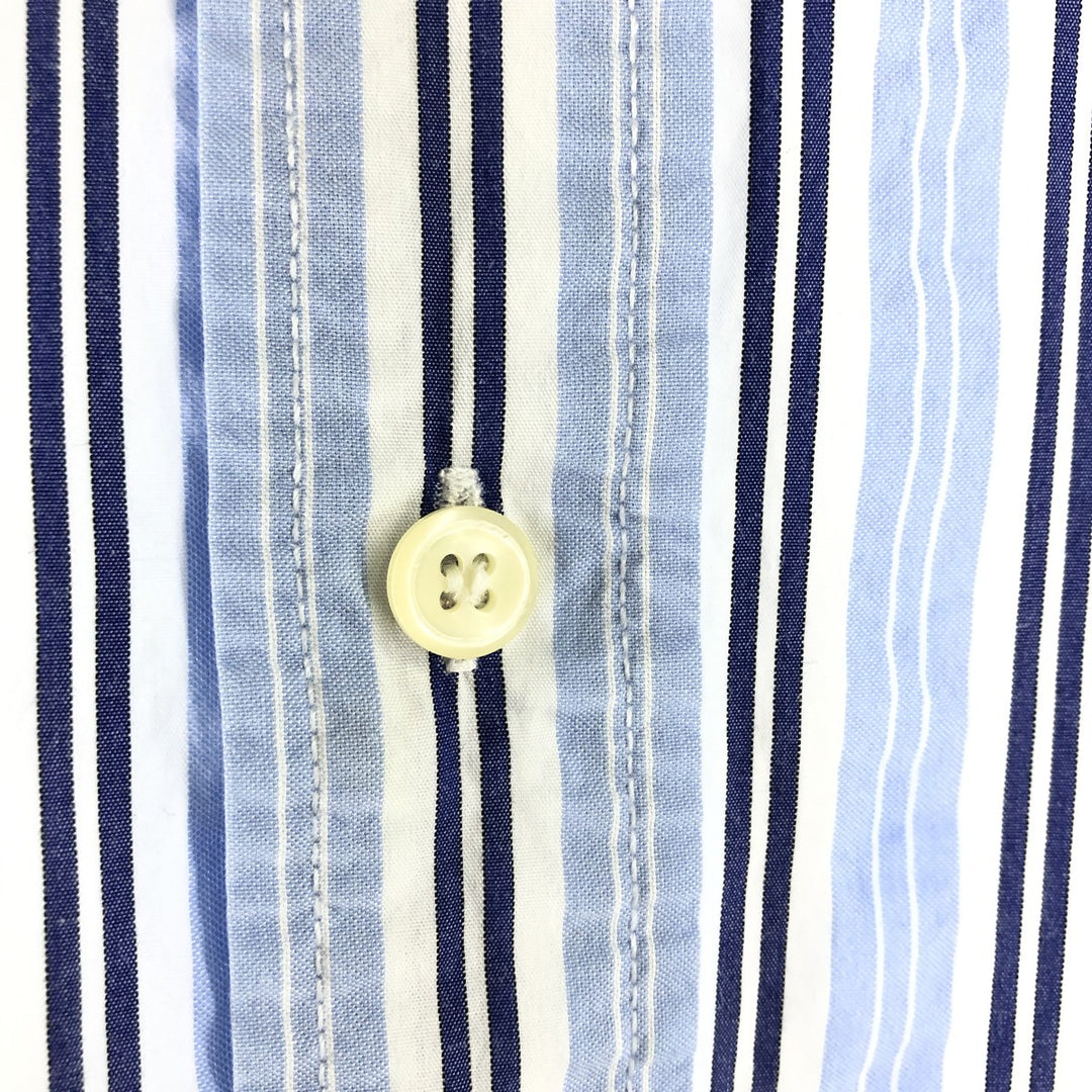 Ralph Lauren CUSTOM FIT Multi-stripe short sleeve button-down striped shirt, men's XL size cotton Blue type light blue Vintage Second Hand