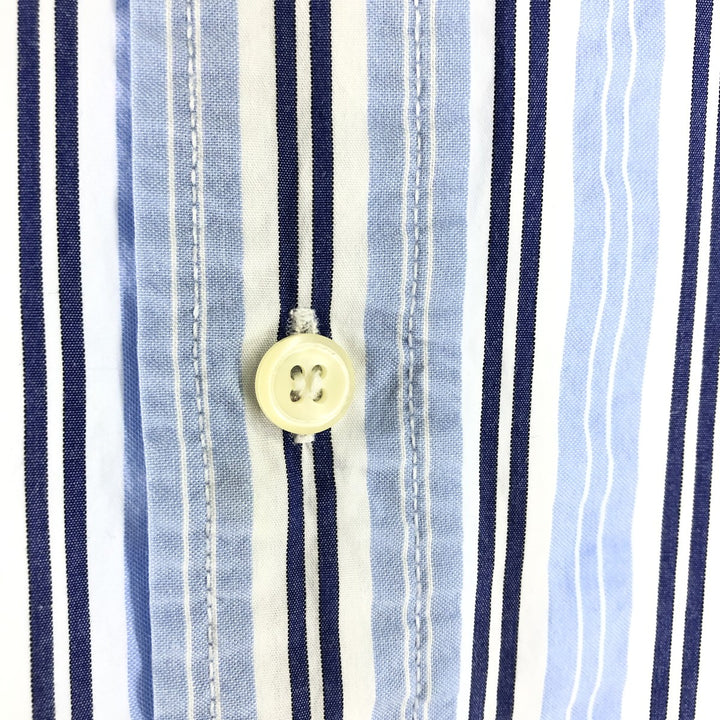 Ralph Lauren CUSTOM FIT Multi-stripe short sleeve button-down striped shirt, men's XL size cotton Blue type light blue Vintage Second Hand