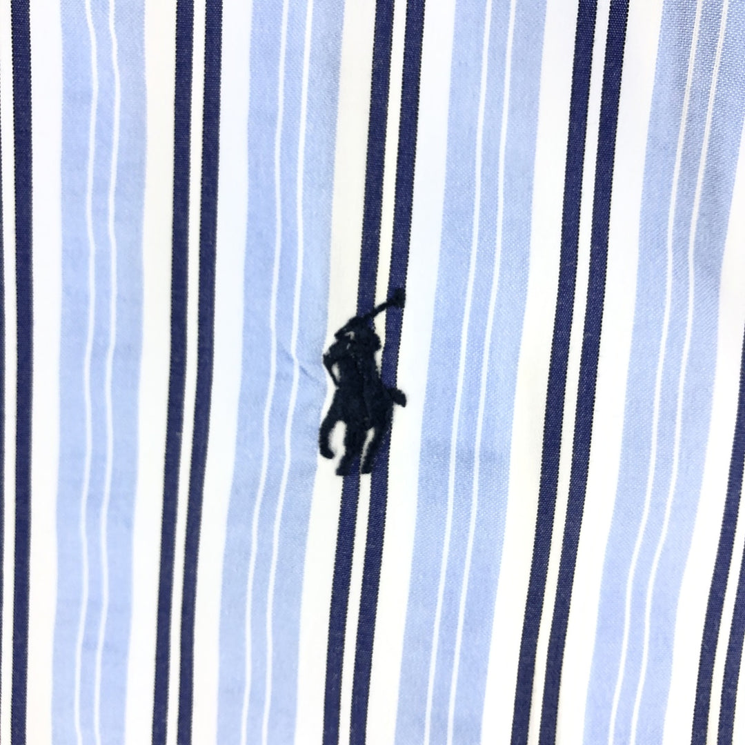 Ralph Lauren CUSTOM FIT Multi-stripe short sleeve button-down striped shirt, men's XL size cotton Blue type light blue Vintage Second Hand