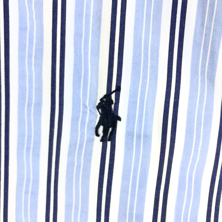 Ralph Lauren CUSTOM FIT Multi-stripe short sleeve button-down striped shirt, men's XL size cotton Blue type light blue Vintage Second Hand