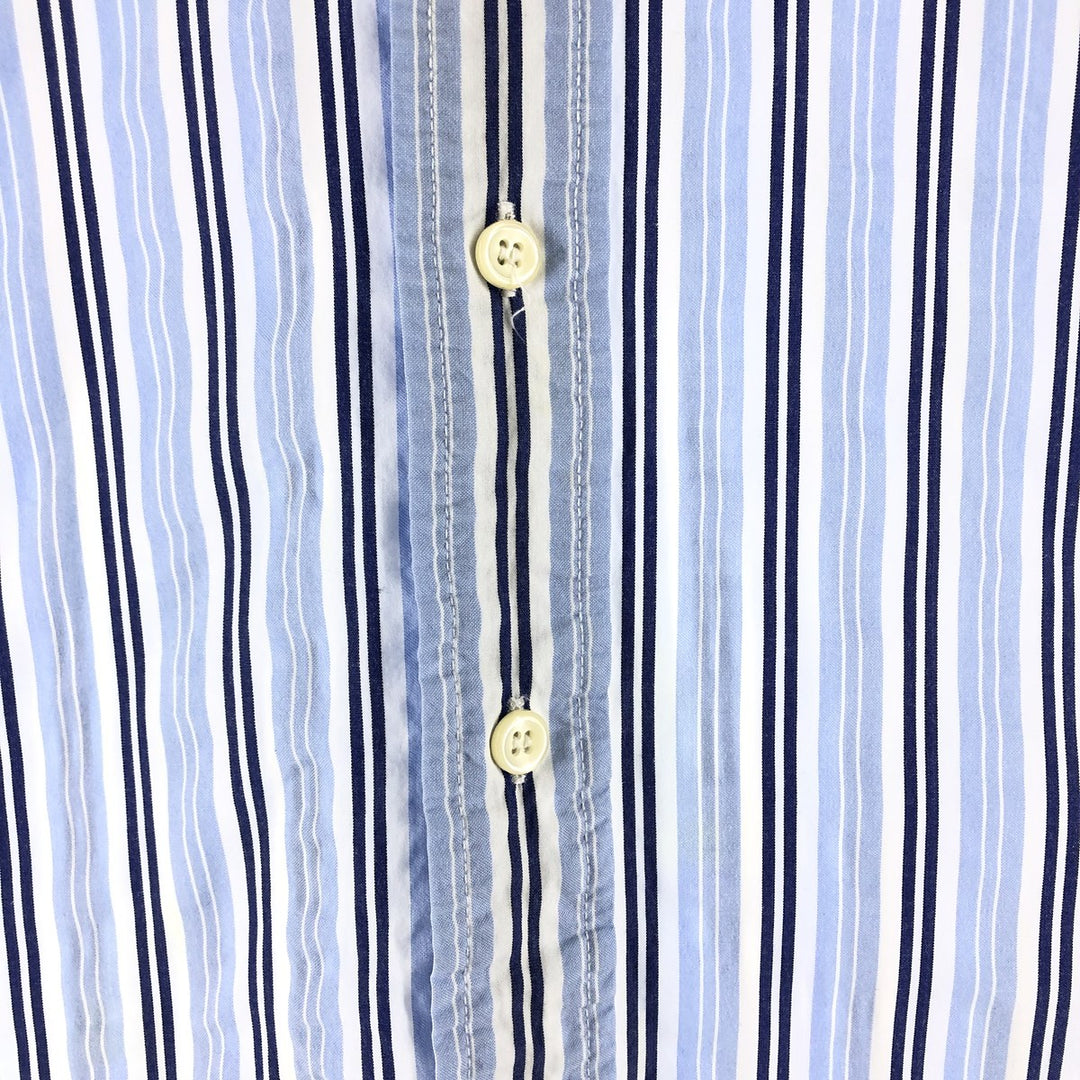 Ralph Lauren CUSTOM FIT Multi-stripe short sleeve button-down striped shirt, men's XL size cotton Blue type light blue Vintage Second Hand