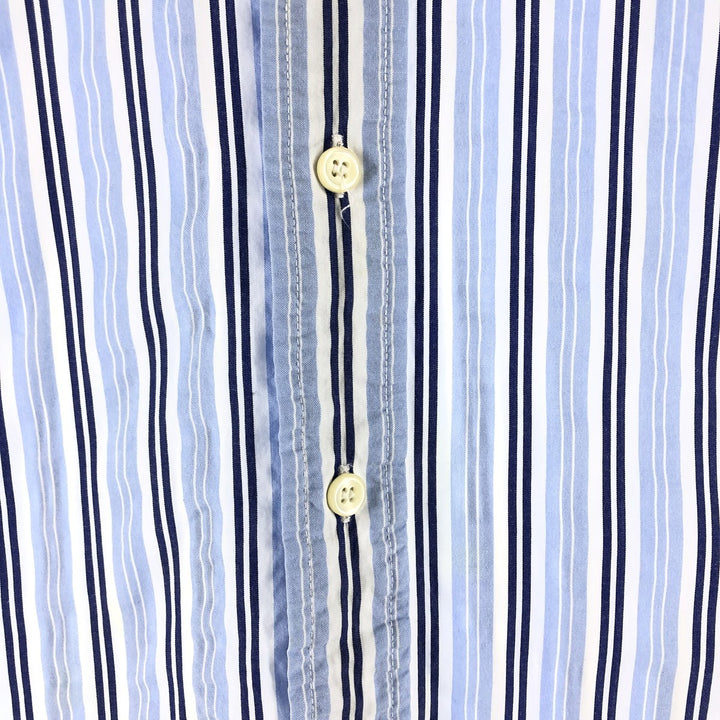 Ralph Lauren CUSTOM FIT Multi-stripe short sleeve button-down striped shirt, men's XL size cotton Blue type light blue Vintage Second Hand
