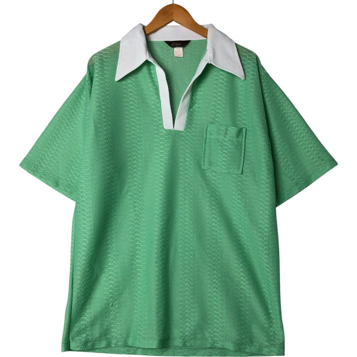 70'S Gino all-over print open collar short sleeve polo shirt, men's XL size, vintage polyester green type Vintage Second Hand