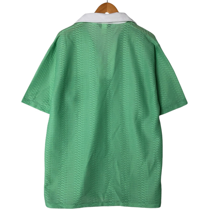 70'S Gino all-over print open collar short sleeve polo shirt, men's XL size, vintage polyester green type Vintage Second Hand