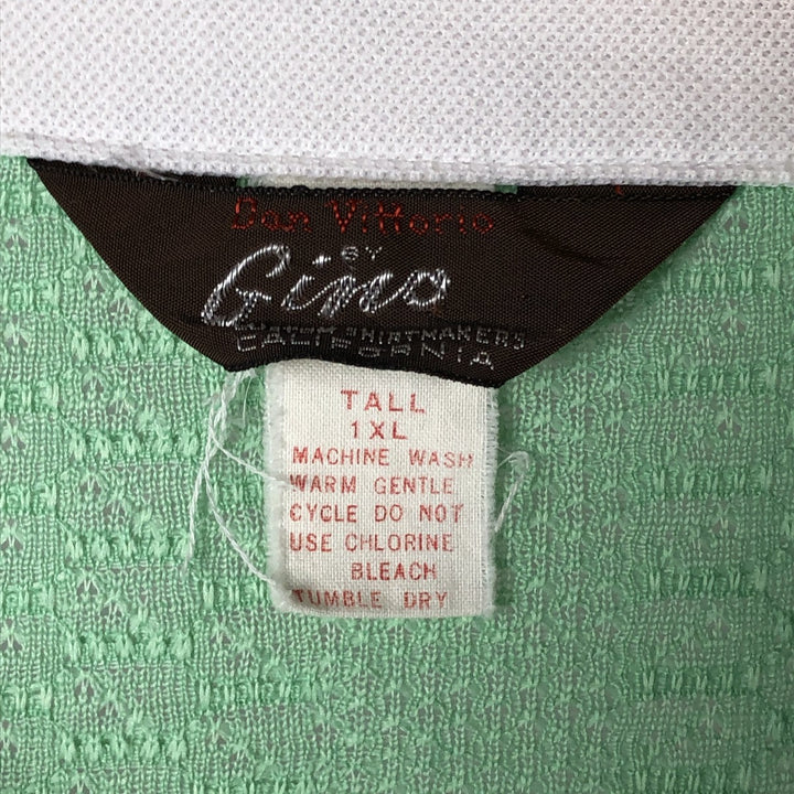 70'S Gino all-over print open collar short sleeve polo shirt, men's XL size, vintage polyester green type Vintage Second Hand