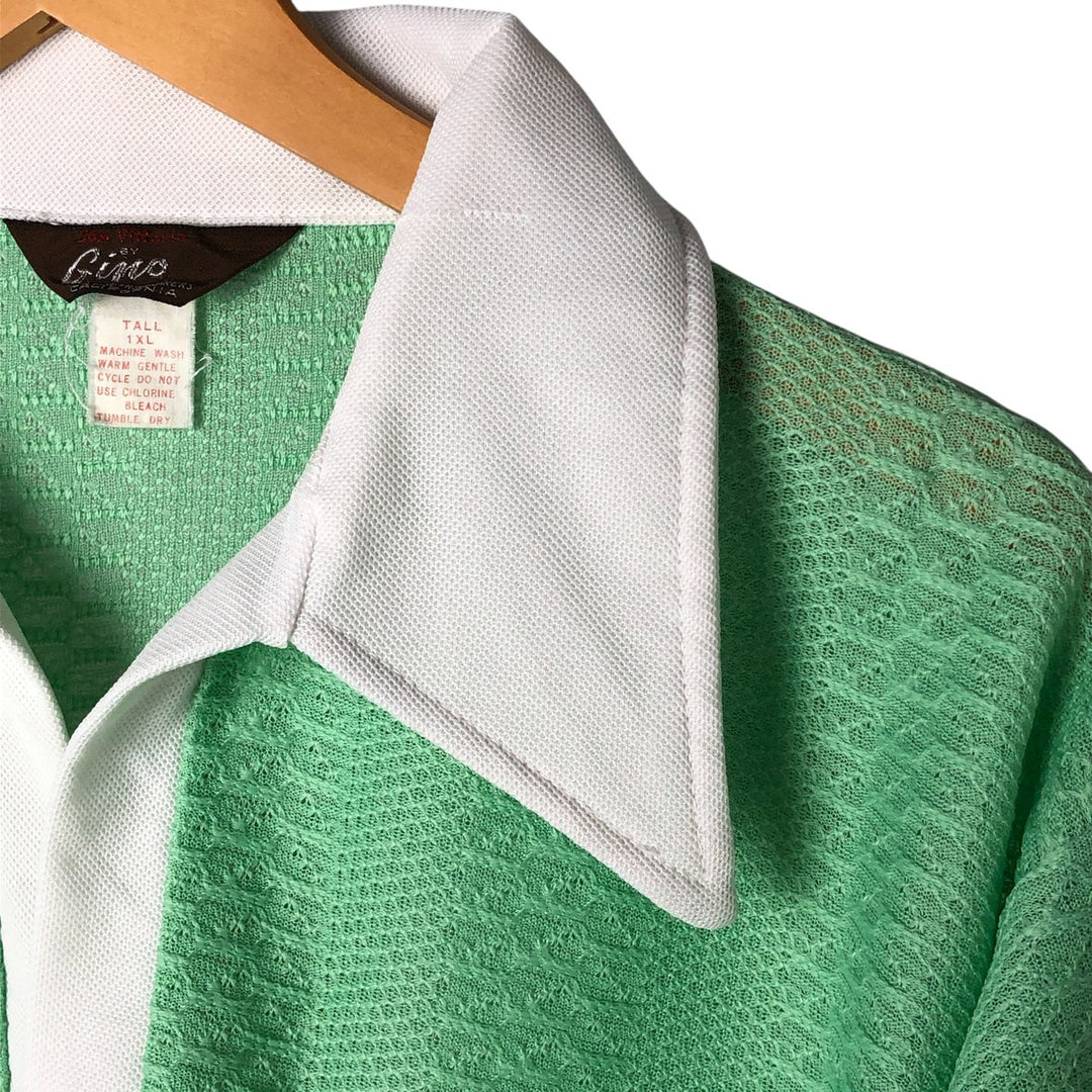 70'S Gino all-over print open collar short sleeve polo shirt, men's XL size, vintage polyester green type Vintage Second Hand