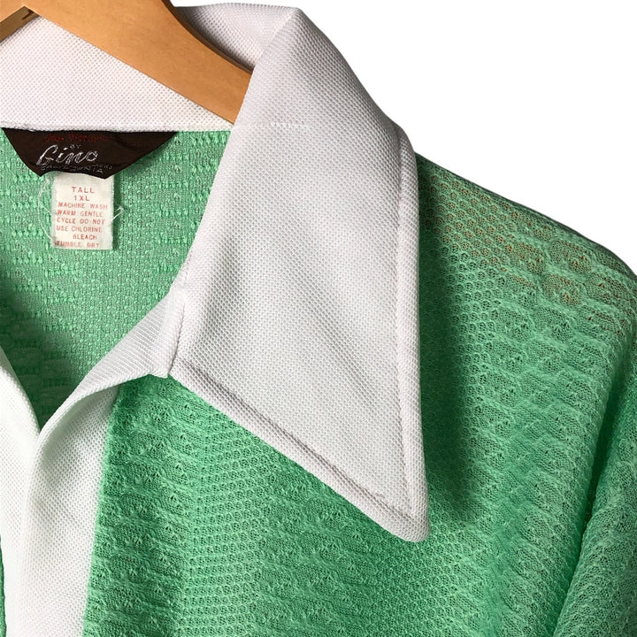 70'S Gino all-over print open collar short sleeve polo shirt, men's XL size, vintage polyester green type Vintage Second Hand
