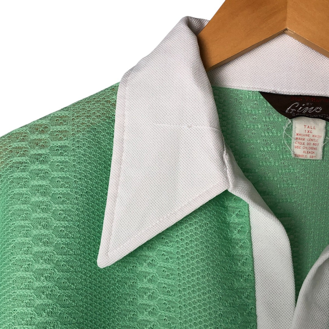 70'S Gino all-over print open collar short sleeve polo shirt, men's XL size, vintage polyester green type Vintage Second Hand
