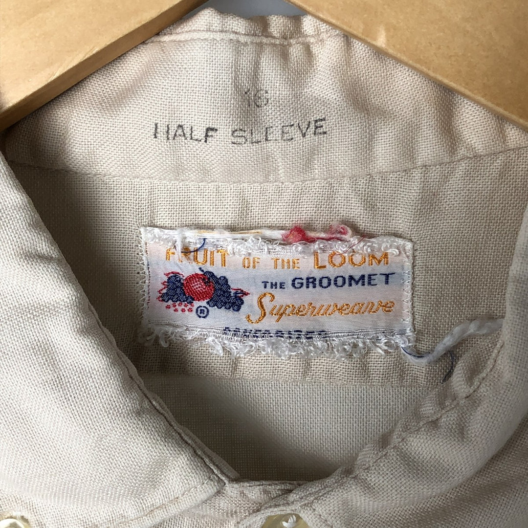 60s-70'S Fruit of the Room short sleeve button down shirt, men's size L unclear Beige type Vintage Second Hand
