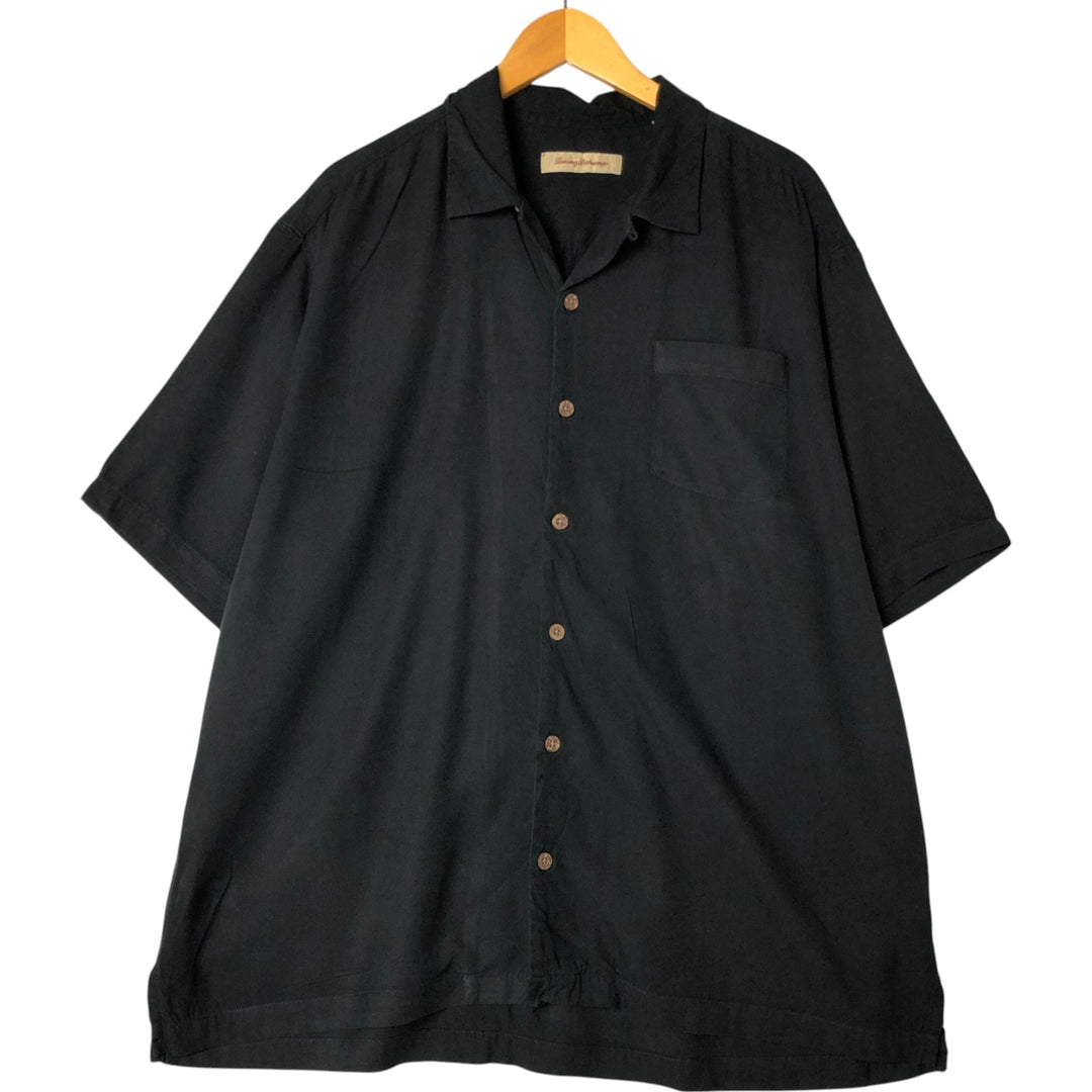 Tommy Bahama short sleeve open collar silk shirt, box shirt, men's XL size silk black type Vintage Second Hand