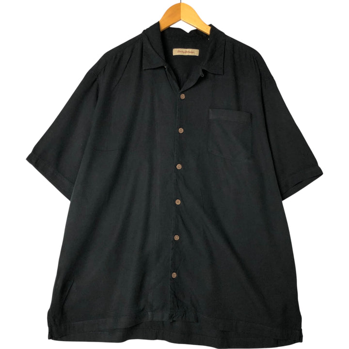 Tommy Bahama short sleeve open collar silk shirt, box shirt, men's XL size silk black type Vintage Second Hand