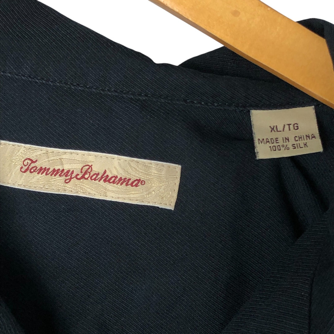 Tommy Bahama short sleeve open collar silk shirt, box shirt, men's XL size silk black type Vintage Second Hand