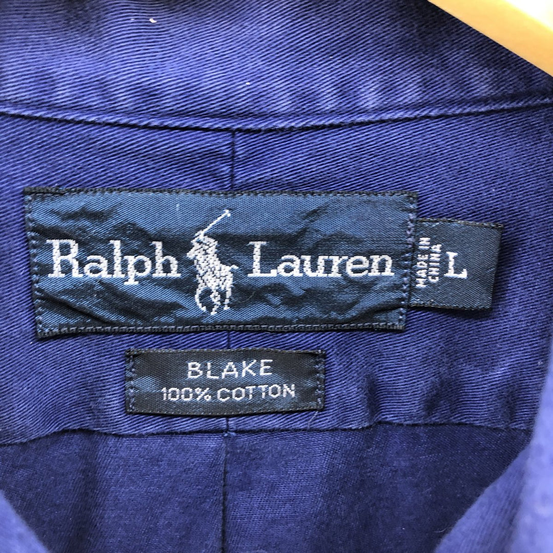 Ralph Lauren BLAKE long sleeve button down shirt, men's size L cotton navy blue type Vintage Second Hand
