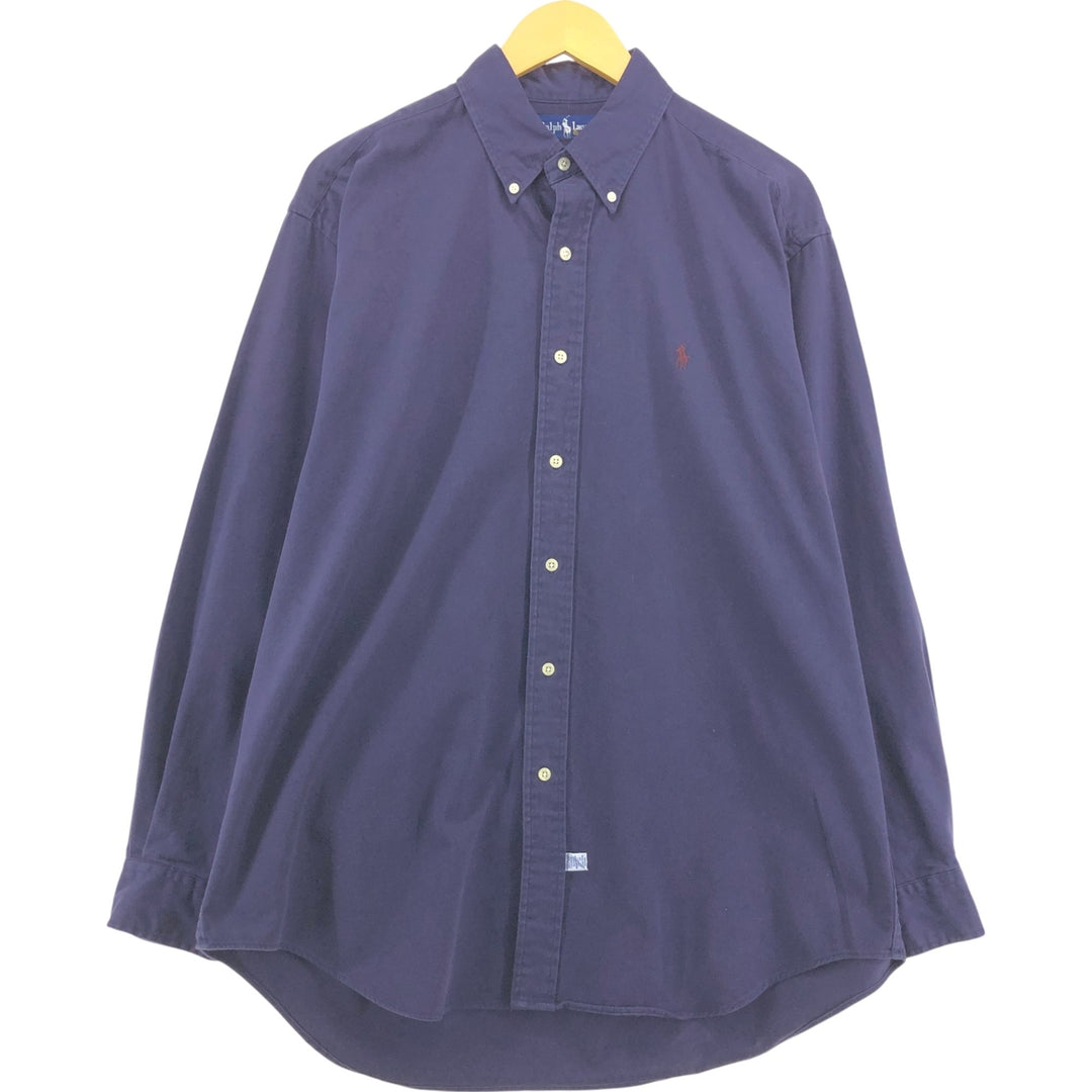 Ralph Lauren long sleeve button down shirt, men's size L cotton navy blue type Vintage Second Hand
