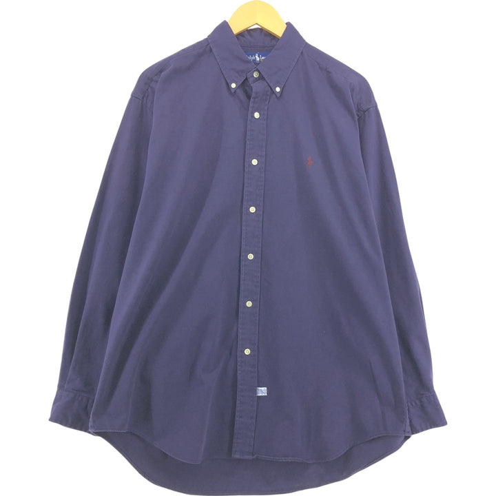 Ralph Lauren long sleeve button down shirt, men's size L cotton navy blue type Vintage Second Hand