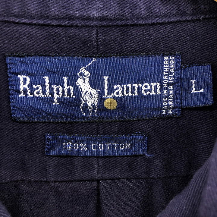 Ralph Lauren long sleeve button down shirt, men's size L cotton navy blue type Vintage Second Hand