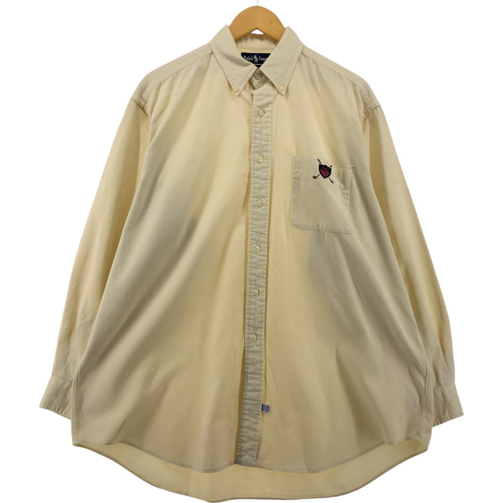 Ralph Lauren long sleeve button down shirt, men's size L cotton ivory Vintage Second Hand