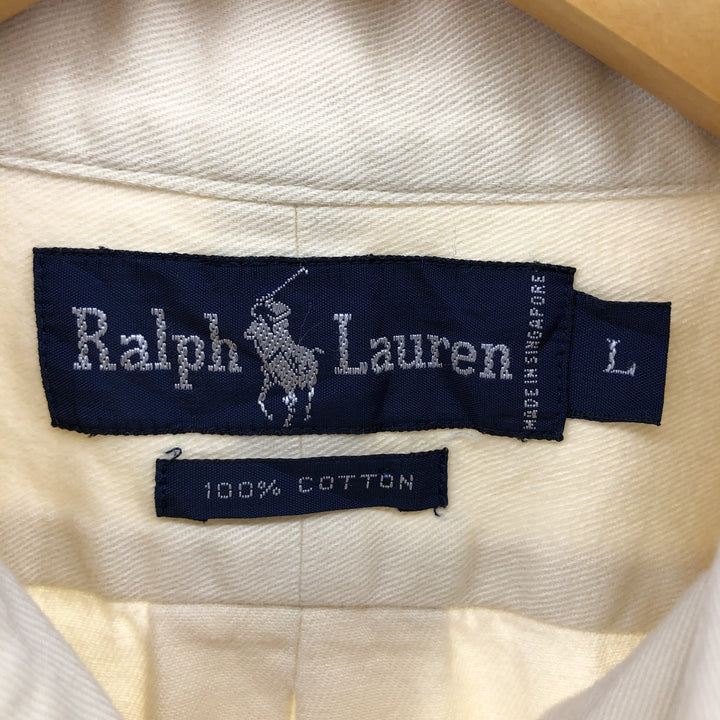 Ralph Lauren long sleeve button down shirt, men's size L cotton ivory Vintage Second Hand