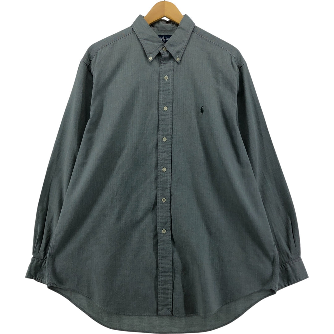 Ralph Lauren YARMOUTH long sleeve button down shirt, men's size L cotton green type Vintage Second Hand