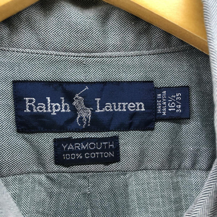 Ralph Lauren YARMOUTH long sleeve button down shirt, men's size L cotton green type Vintage Second Hand