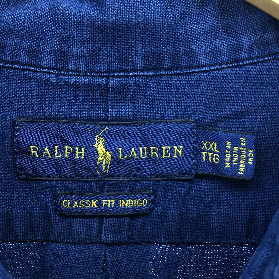 Ralph Lauren Classic Fit Indigo long sleeve button down shirt, men's size XXL cotton navy blue type Vintage Second Hand