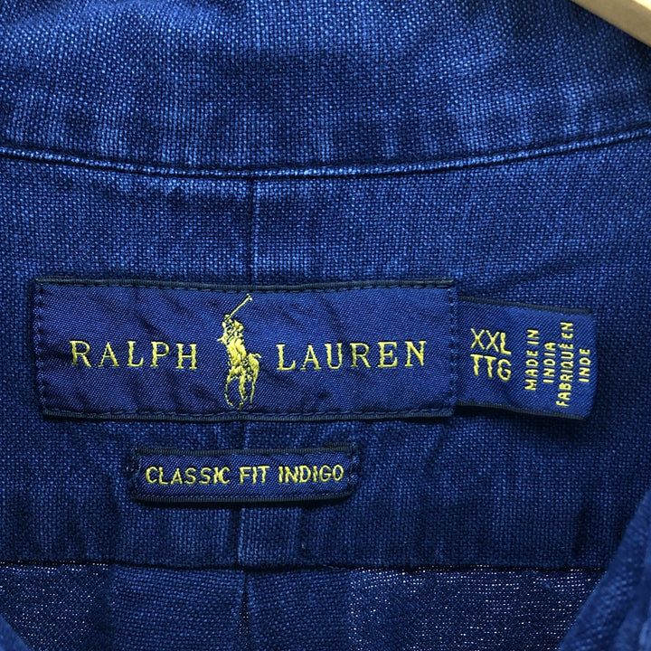 Ralph Lauren Classic Fit Indigo long sleeve button down shirt, men's size XXL cotton navy blue type Vintage Second Hand