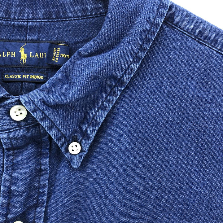 Ralph Lauren Classic Fit Indigo long sleeve button down shirt, men's size XXL cotton navy blue type Vintage Second Hand